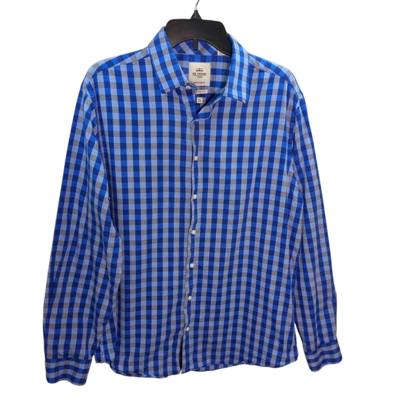 Ben Sherman Other - Ben Sherman Button Up Shirt Mens Large Blue L Long Sleeve Check down Stretch